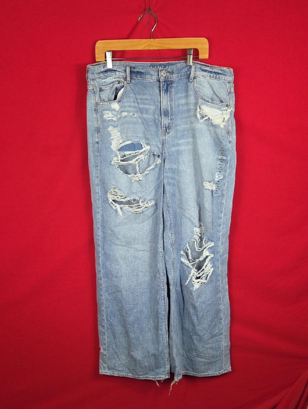 NEW AMERICAN EAGLE Skater Distressed Jeans Wide Leg Womens Size 16 Regular